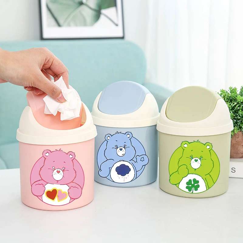 Lixeira Kawaii Care Bears, Mini Lixeira de Moda para Cozinha e Banheiro, Organizador de Mesa, Cesto de Lixo de Plástico, Presente