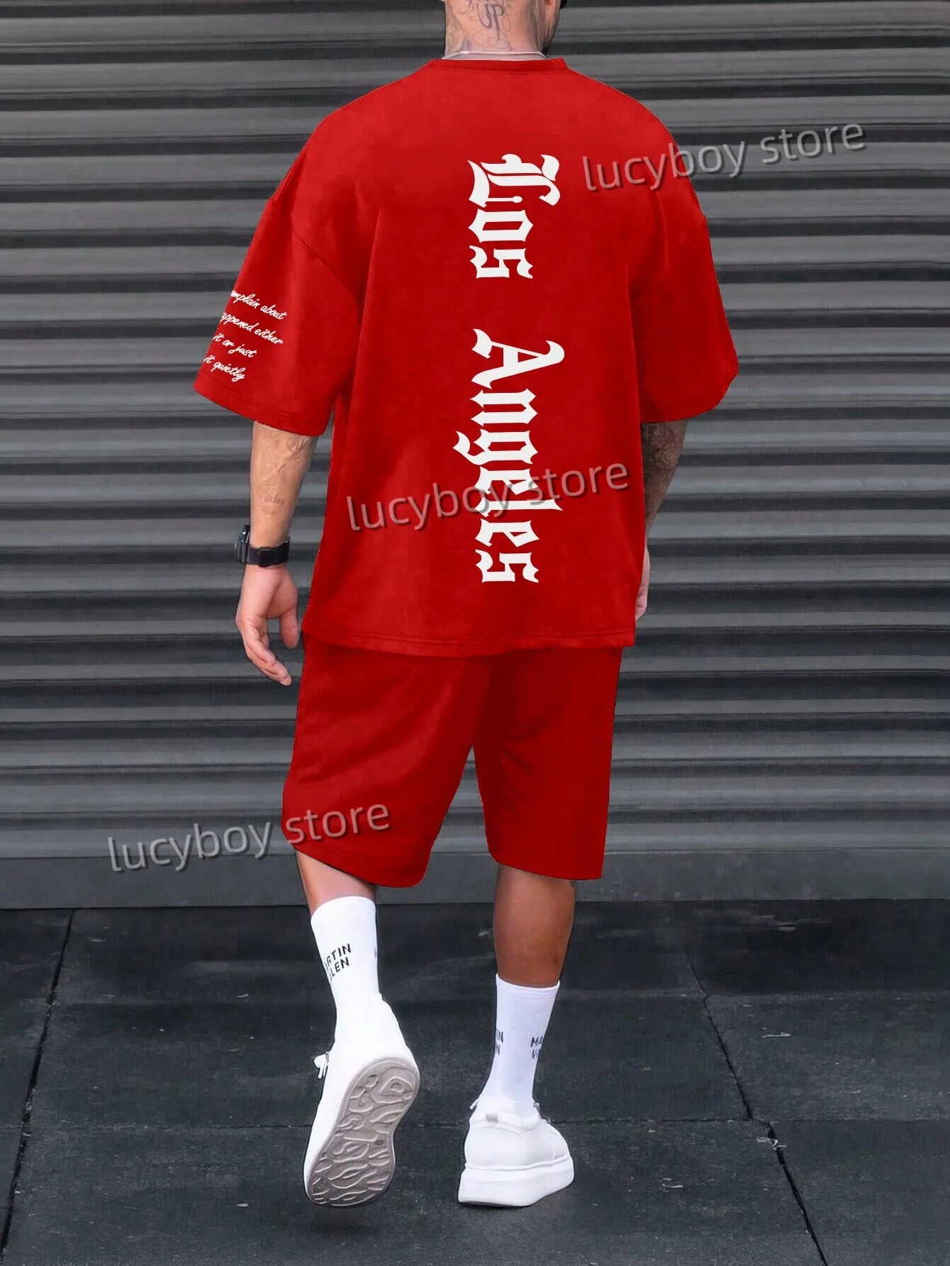 Letter Printed Sport T-shirt+shorts Suit Set Men Male American high luxury Tracksuit Outfit Summer Oversized 2 Piece Set Clothes