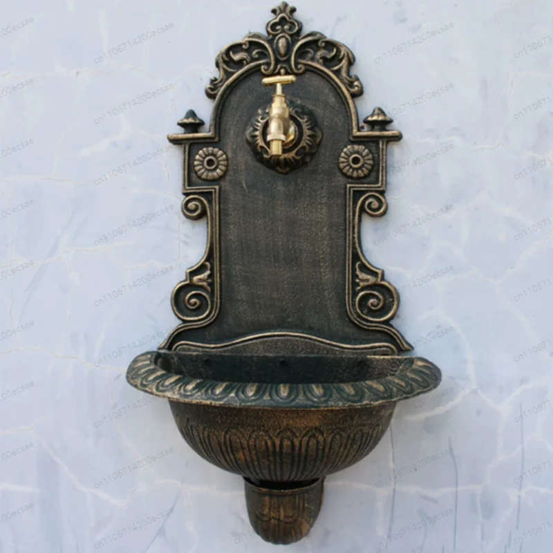 Antique Go-ld Cast Wall Mounted Hand Sink Farm House Ho-me Garden Decor Heavy Metal Wash Stand Hand-made Wall Decor Wash Basin