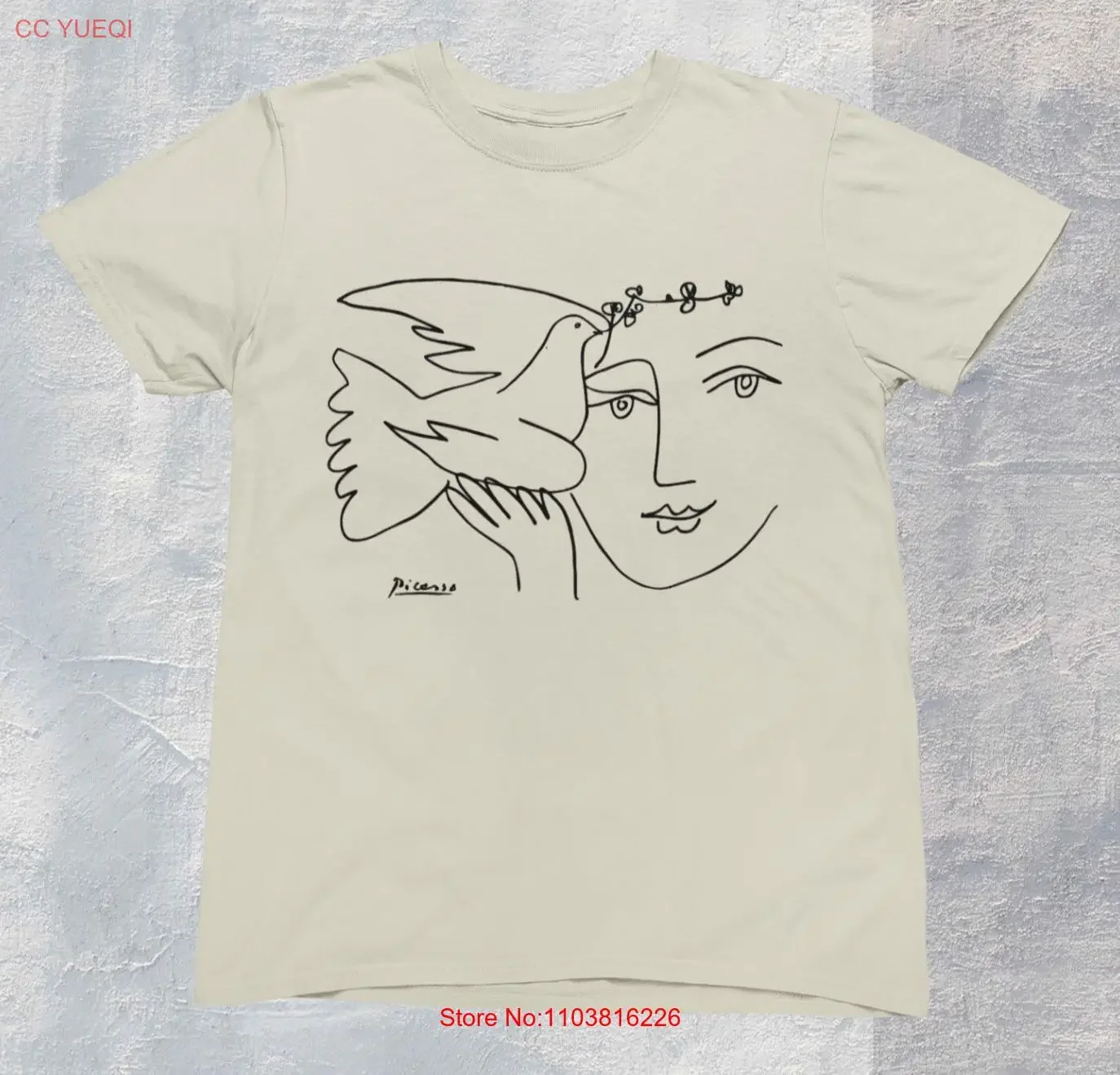 Футболка Picasso Peace Pigeon One Line 100, хлопок премиум-класса, винтажный стираный повседневный мягкий топ для повседневной носки, удобный графический топ