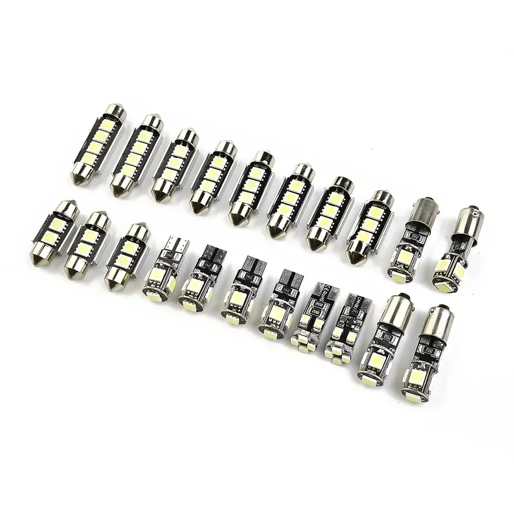 21pcs/Set Car Interior White LED Bulb Light For BMW 5 Series M5 E60 E61 04-10 Super Bright, Save Power Supply.