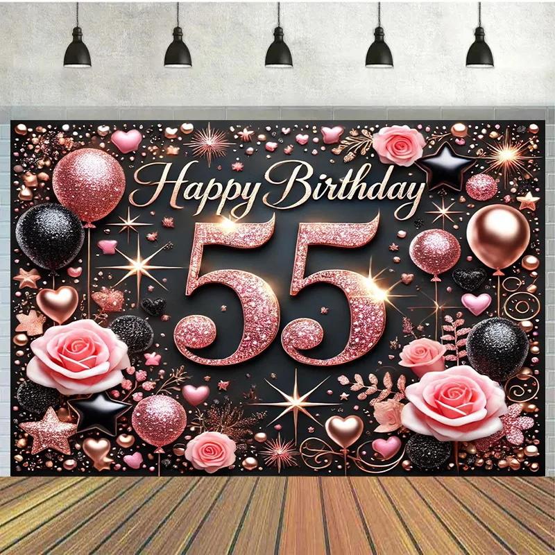 Happy Birthday 55th Anniversary Celebration Hintergrundstoff – Polyesterfaser-Banner, multifunktionale Partydekoration