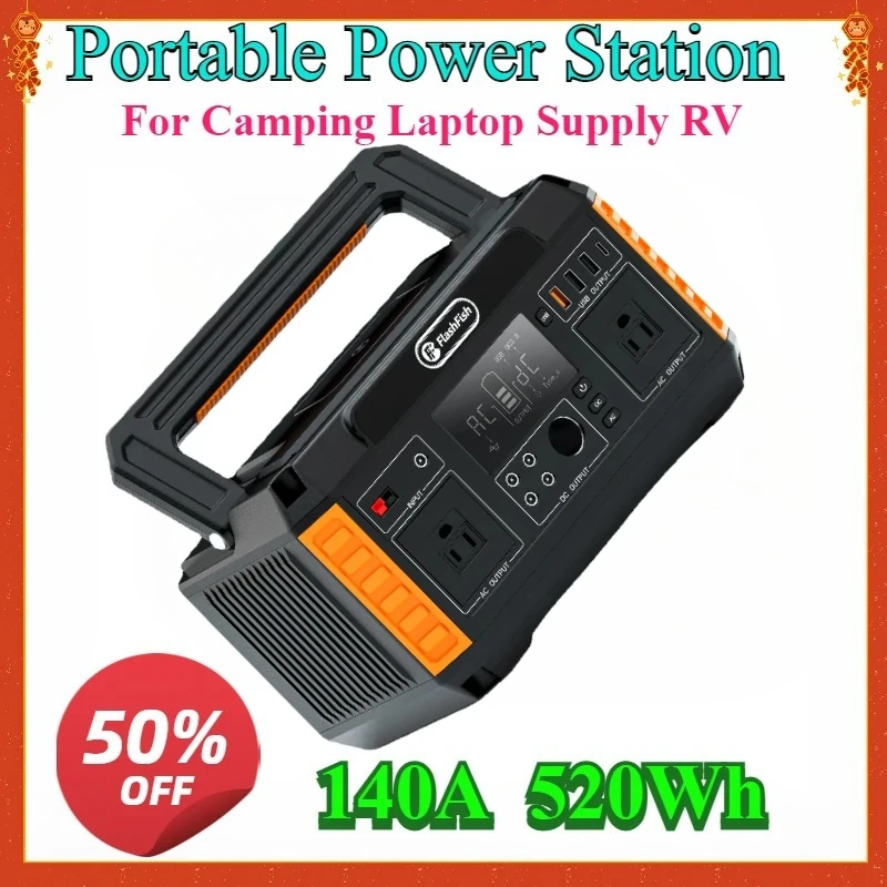 

New 520WH Emergency Solar Generator Battery Pack Power Bank Outdoor 140A Portable Power Station for Camping Laptop Supply RV
