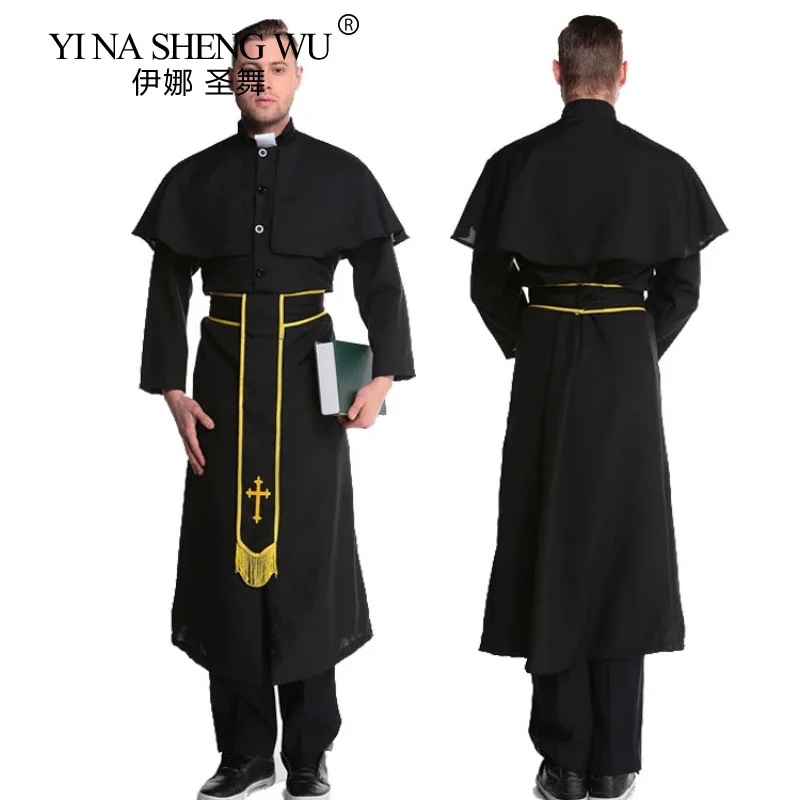 Costume de Cosplay Missionnaire pour Halloween et Carnaval, Robe Longue Noire, Sexy, Religieuse, Ajustable, Prêtre, Nonne, Barrage, pour Femme Adulte