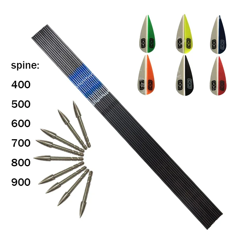 

12PCS Pure Carbon Arrow Shafts ID4.2mm spine 400-900 Recurve Bow Longbow Hunting Shooting Hunting Accessories