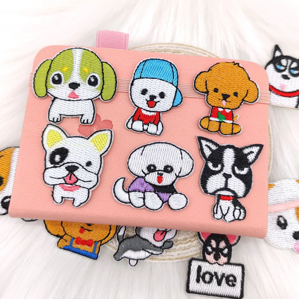 Lovely Dog Iron Patches For Clothing Kids Corgi Poodle Embroidery Self-adhesive Applique Repair Hole DIY Sewing Accessories