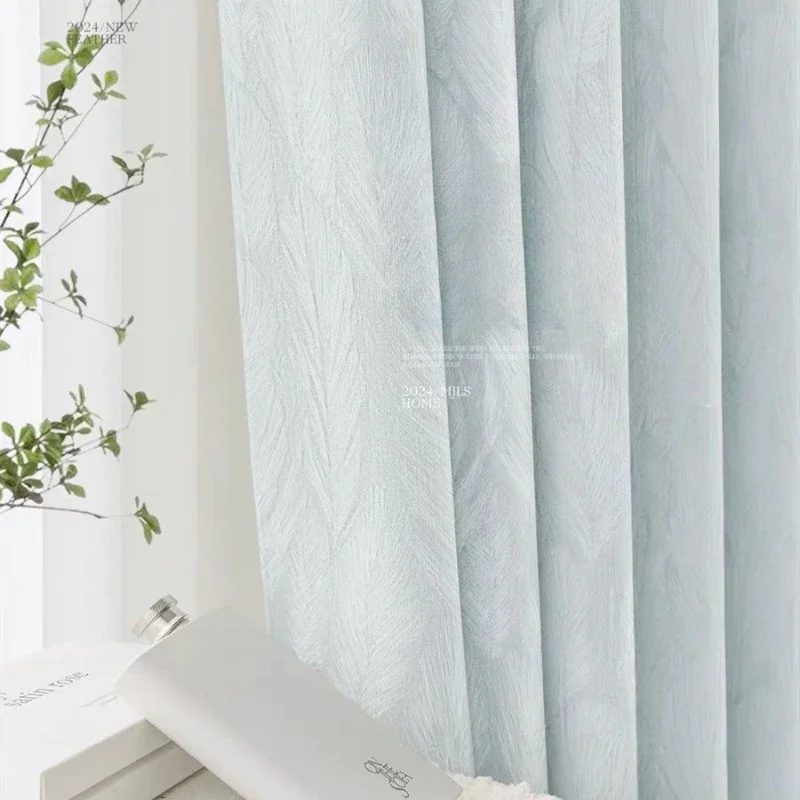 New Chenille Feather Style Thickened Curtains for Living Room Bedroom Study Blackout High-end Simple Modern Cloth