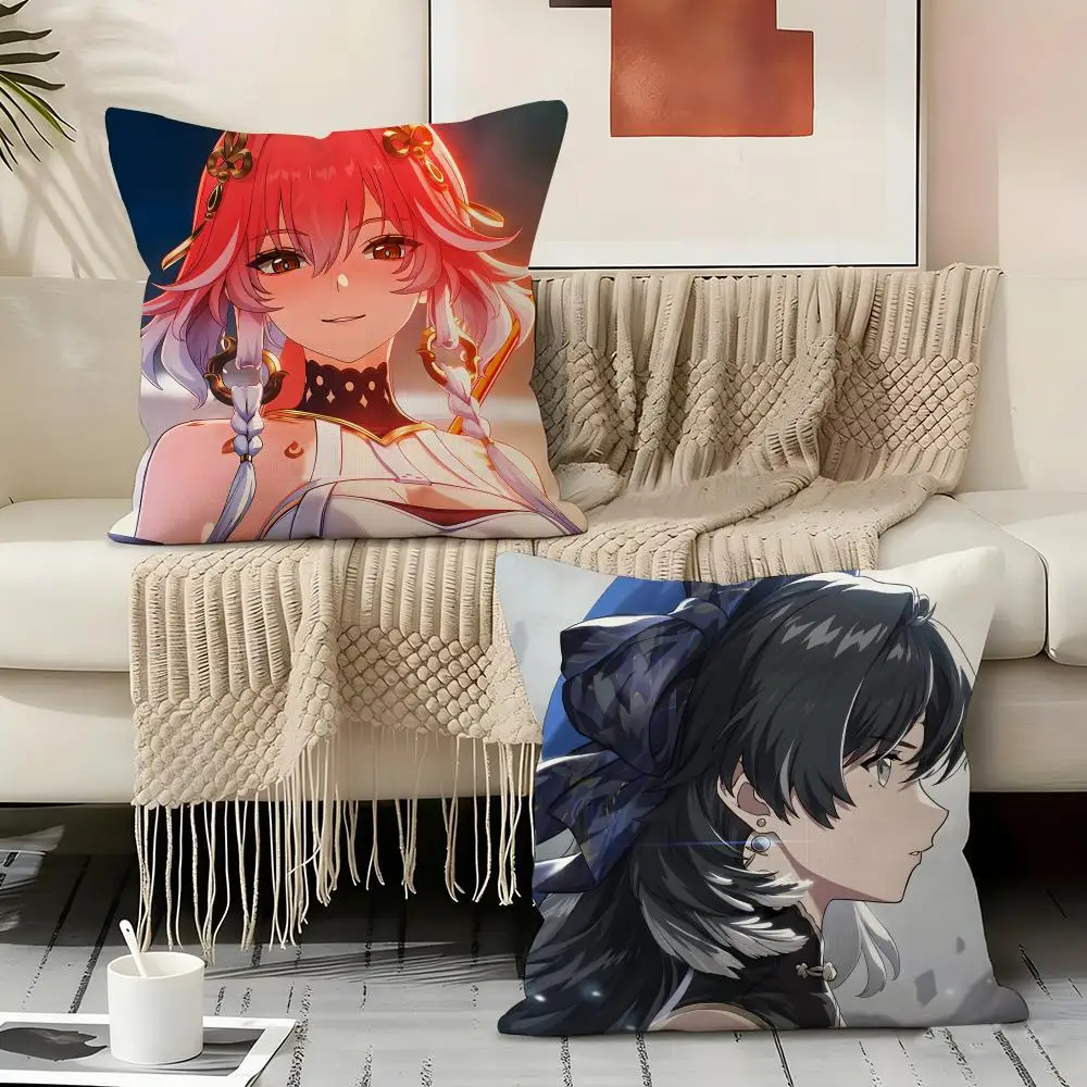 W-Wuthering Waves Anime Pillow Case Linen Pillow Covers Cover For Couch Living Room Bench Patio Floor Linen Home Decor
