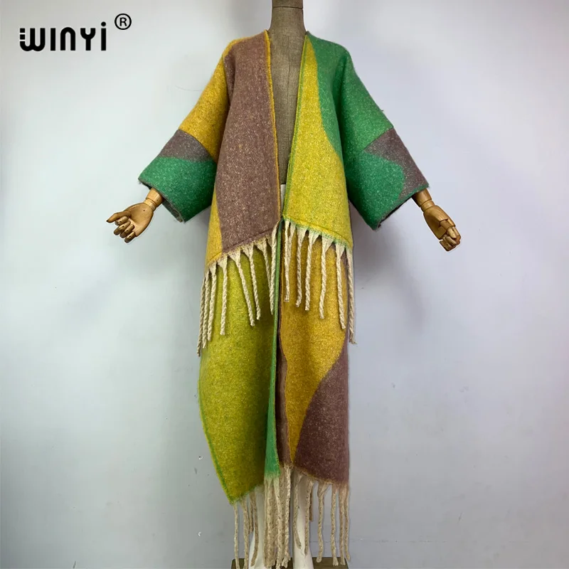 WINYI winter coat for women Africa new print tassels Luxury Long Fur Loose OverCoat Thick Warm long down coat fashion cardigan