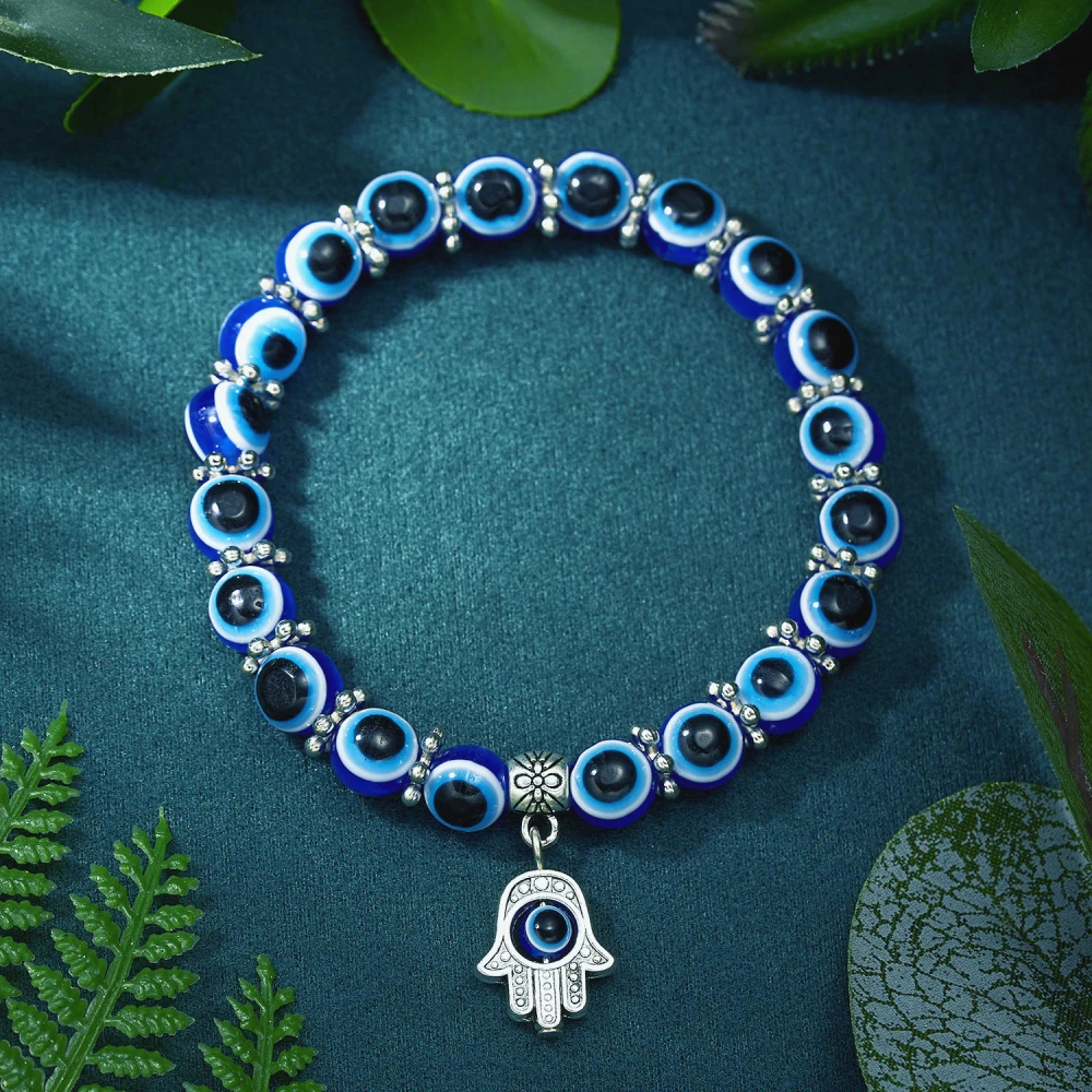 Pulseras turcas de mal de ojo de la suerte para hombres y mujeres, colgante de mariposa de Palma de mal de ojo azul, pulsera de cuentas, brazalete, joyería hecha a mano