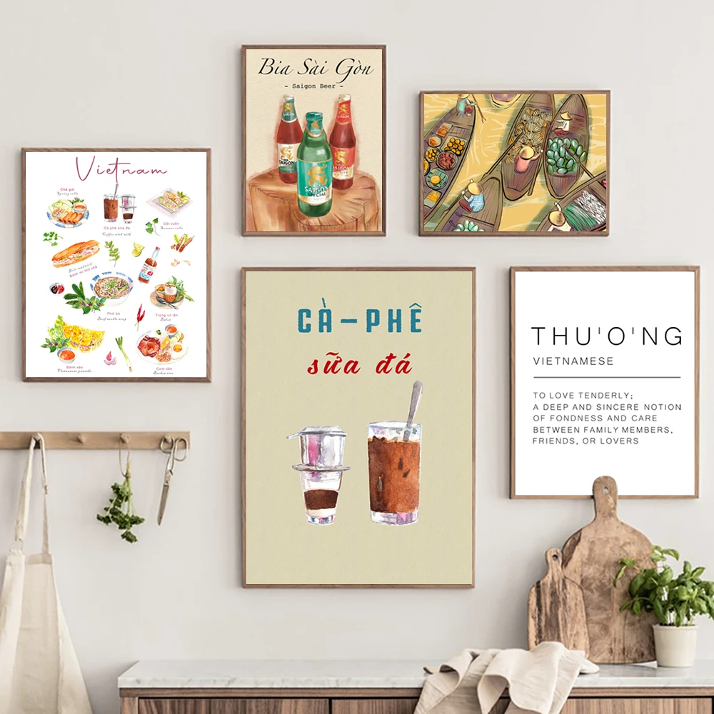 Impresiones artísticas de comida de Vietnam, carteles de Banh Mi Pho, comida de cocina, pintura en lienzo de cocina vietnamita, imágenes de pared, decoración de cocina