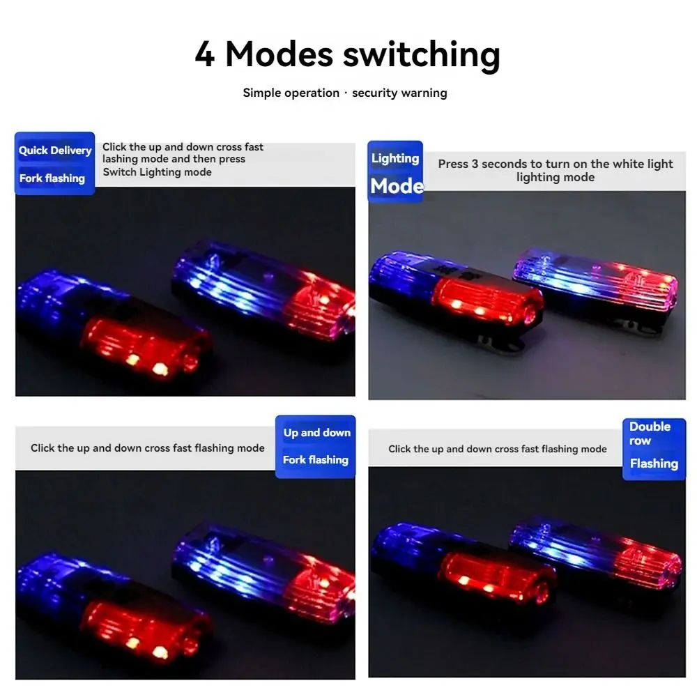 4 Modes Police Shoulder Clip Light Flashing Safety Patrol LED Shoulder Warning Lamp Portable Red&Blue Warning Safety Lights