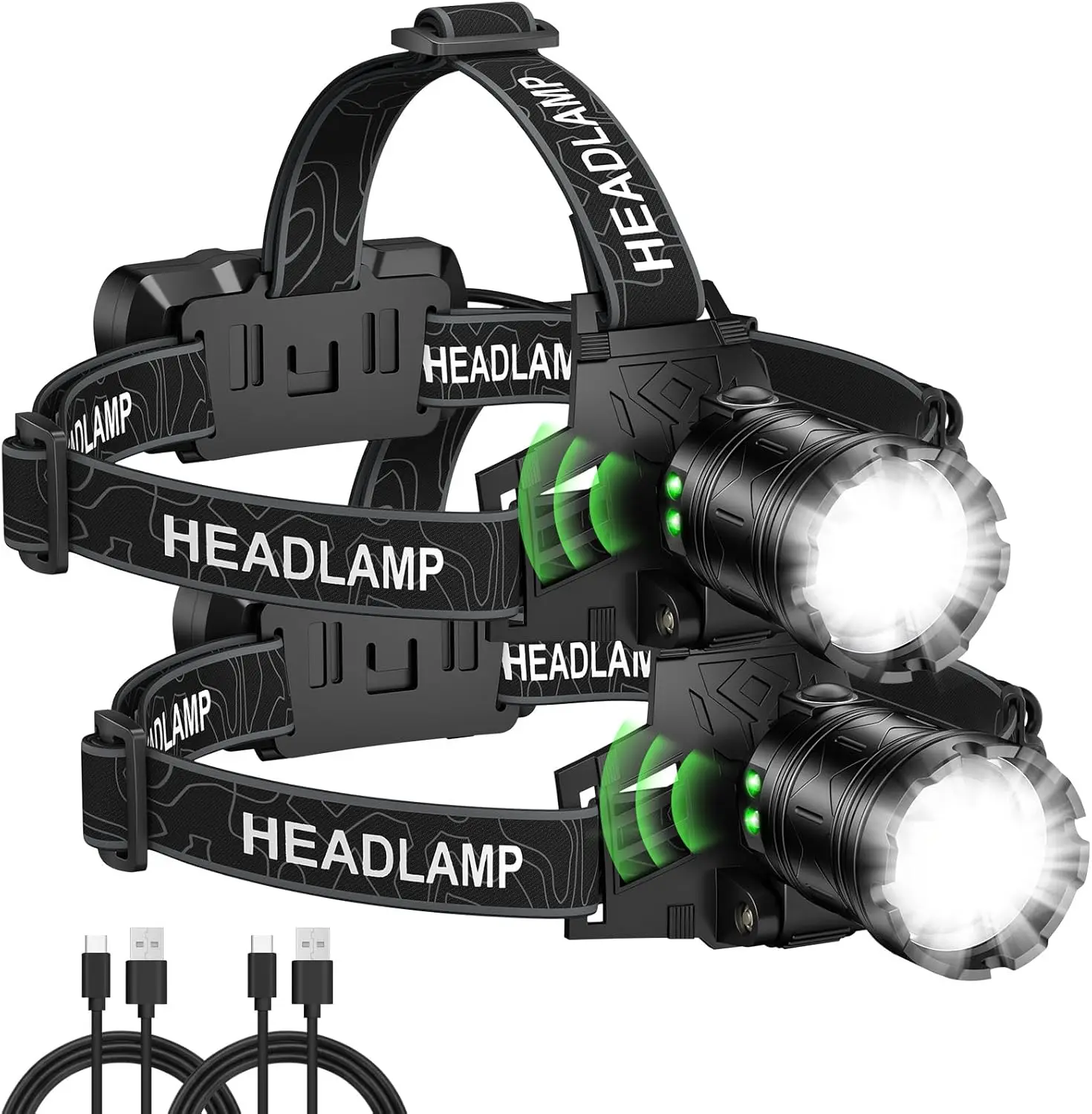 

Rechargeable LED Headlamp 99,000LM Super Bright, 2-Pack with 3 Modes & Adjustable Light for Camping Hiking