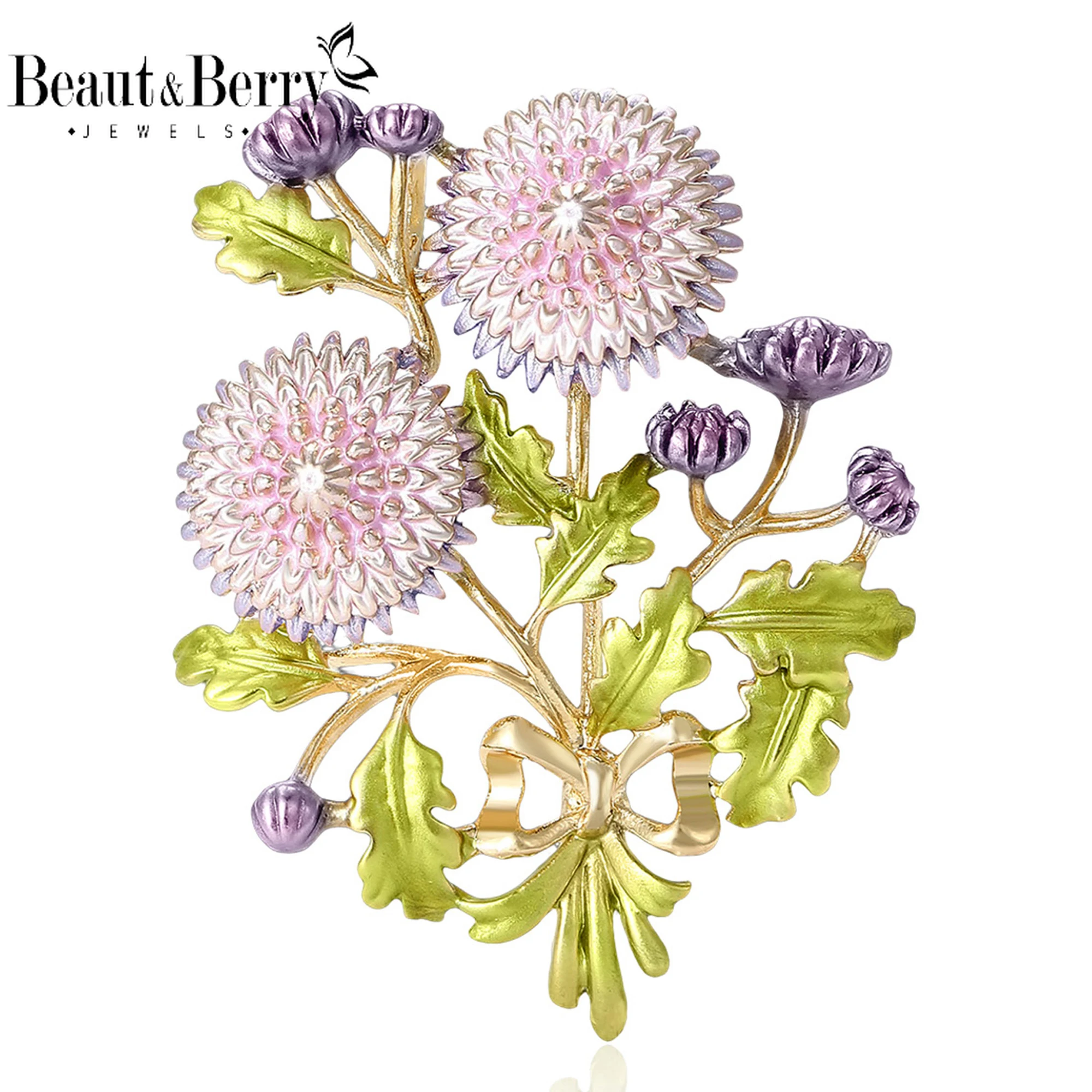 Beaut&Berry Luxury Enamel Chrysanthemum Brooches for Women Unisex Flower Pins Mcolor Available Casual Party Accessories Gifts