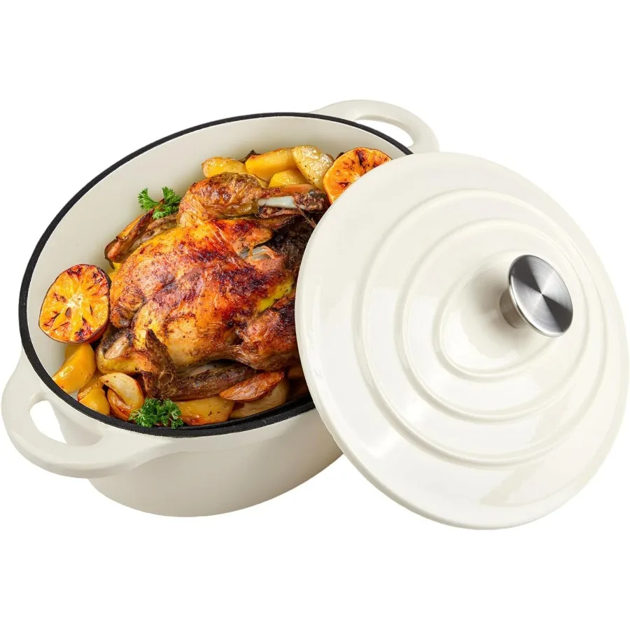 

Овальный эмалированный чугунный голландский горшок емкостью 5,5 литра с крышкой, безопасный для духовки до 550 ° F & Можно мыть в посудомоечной машине, прочная голландская духовка