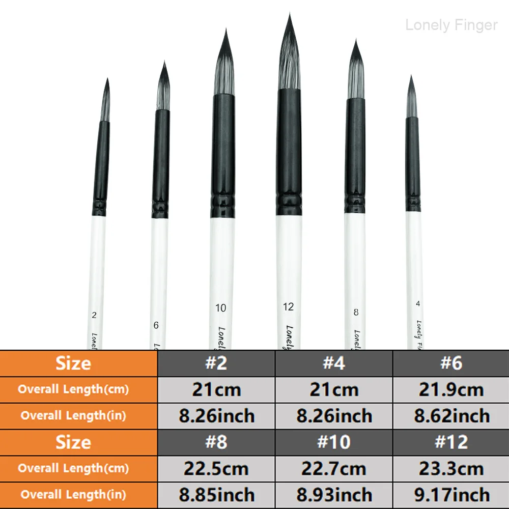 6PCS Watercolor Paint Brushes, Round Tip Artist Painting Brush Set for Water Color, Acrylic Oil, Gouache, Ink, Detail, Rock