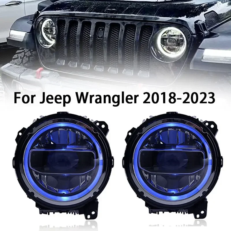 LED رئيس مصباح ل جيب رانجلر LED المصباح 2018-2023 المصابيح الأمامية رانجلر DRL بدوره إشارة عالية شعاع الملاك العين العارض عدسة #3