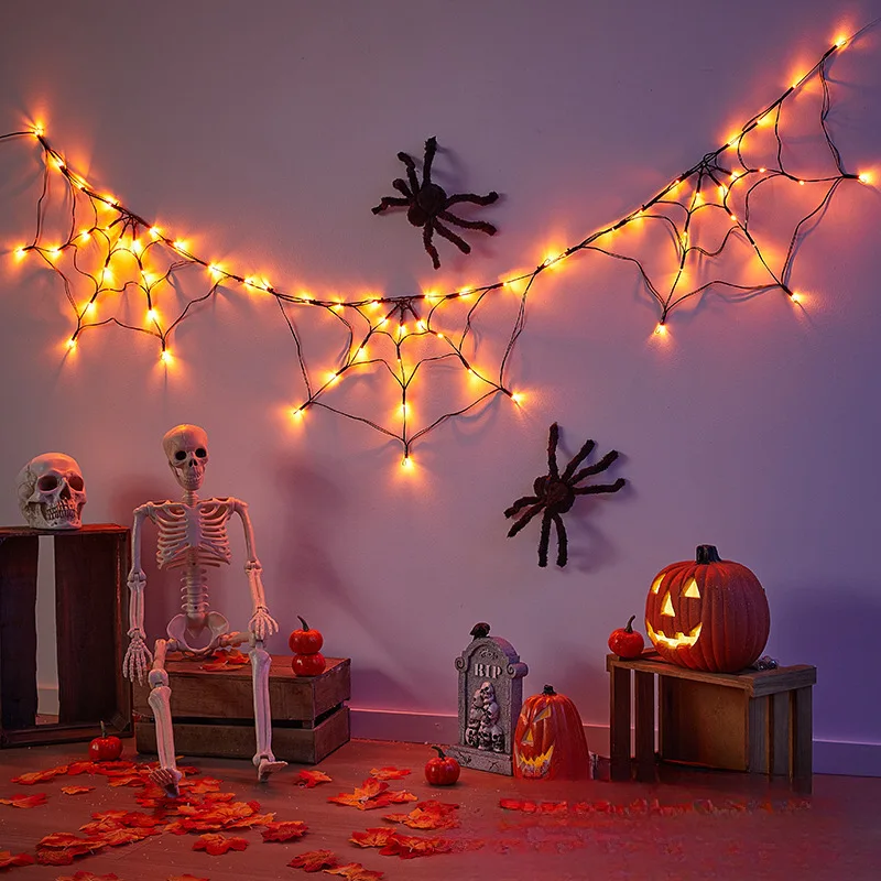 Halloween Spider Web String Lights Cobweb Fairy Lights for Haunted House Party Yard Garden Wall Window Party Decor