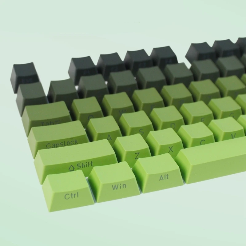 PBT Keycaps مجموعة أغطية مفاتيح مطبوعة جانبية لقطة مزدوجة تألق من خلال أغطية المفاتيح الجمركية التدرجات أغطية المفاتيح الخضراء OEM الملف الشخصي 133 مفتاح