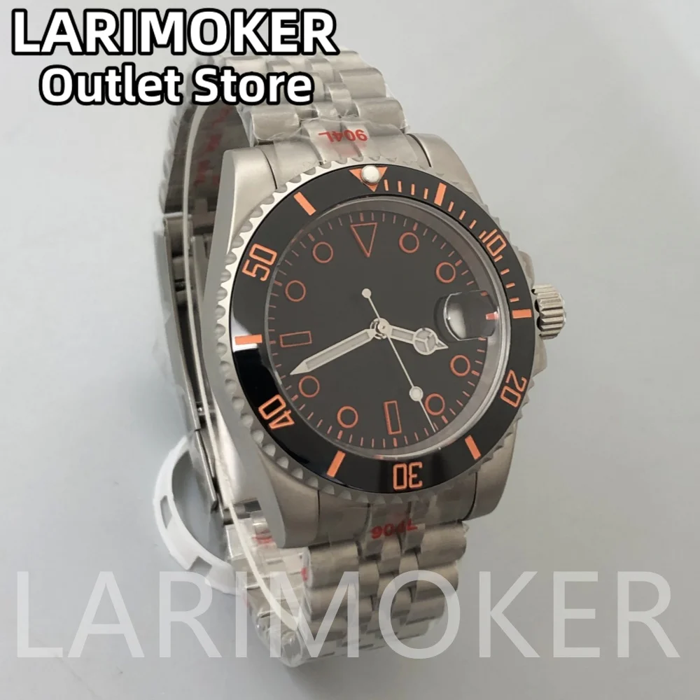 LARIMOKER NEW 40mm Orange Black Automatic Men Watch Titanium watch strap fit NH35 PT5000 Sapphire Glass Rotating Bezel