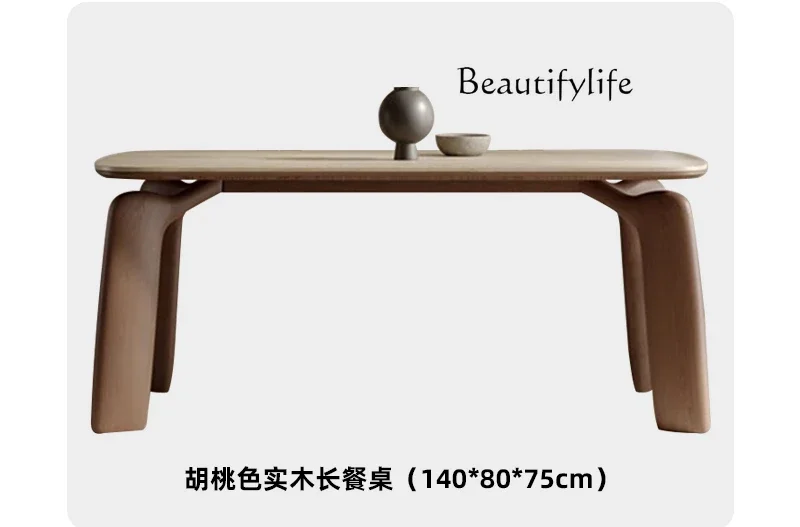 French retro solid wood dining table rectangular rock slab square table household medieval restaurant table walnut