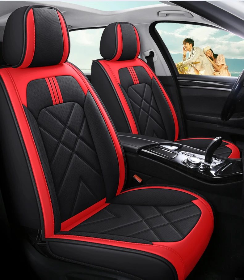 Motoptes Stylish Durable Artificial Leather Full Seat Front and Rear Seat Covers Universal Car Seat Cover for 90% Sedan SUV