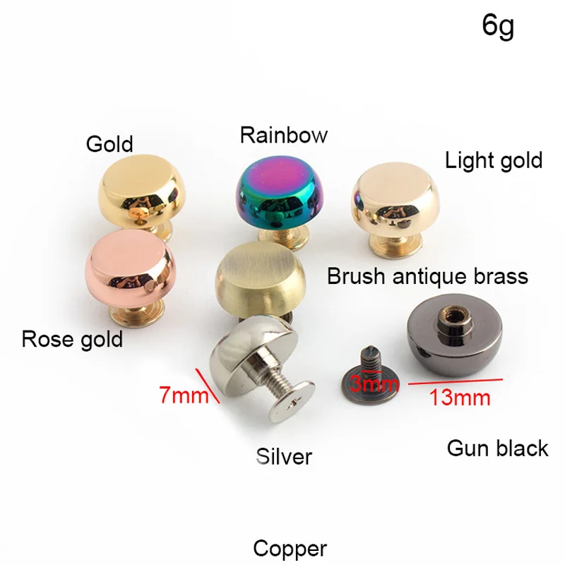 50-200pcs 8 colors 11mm 13mm solid cast stud DIY bag bottom rivets in screws,bags handbags purse feet studs