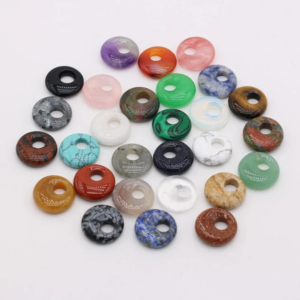 Natural Stone Pendant Semi-Precious Stones Round Big Hole Exquisite Charms For Jewelry Making DIY Necklace Bracelet Accessories