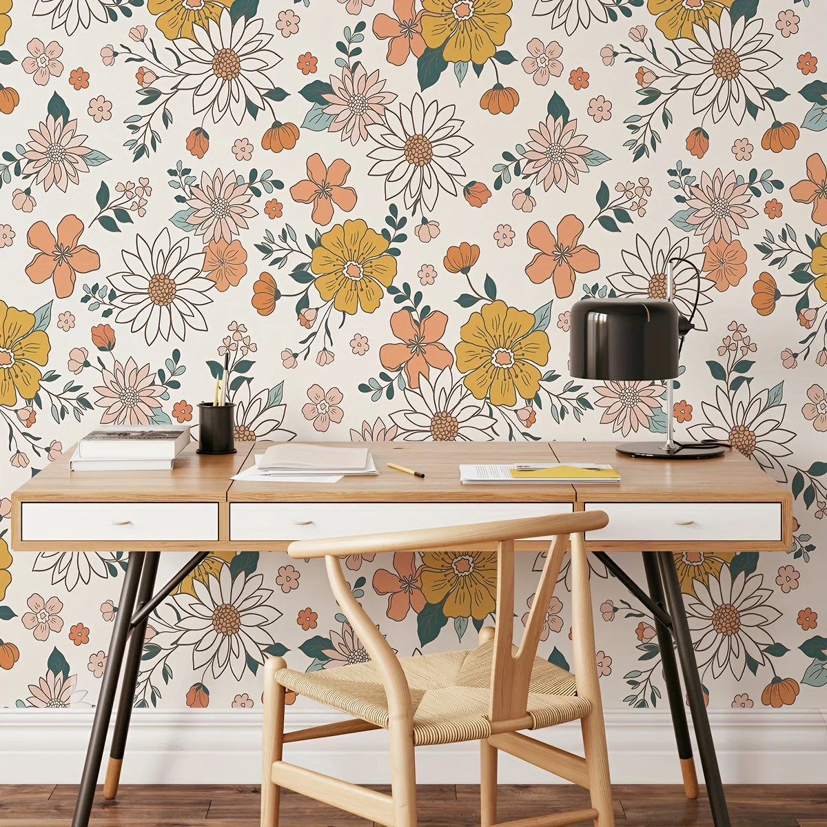 2PCS country style floral print pattern wall stickers thickened moisture-proof waterproof wallpaper self-adhesive peelable stick