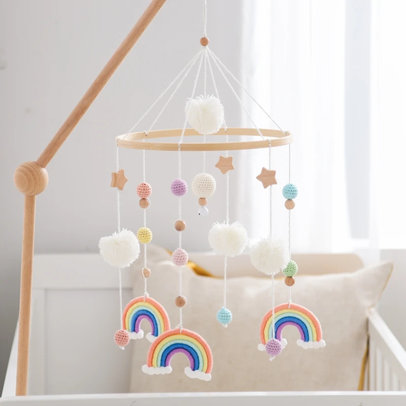 Campana de cama móvil de madera para bebé, sonajero de cuna de arco iris bohemio, Musical, soporte de campana de cama para recién nacido, juguetes de sonajero colgante