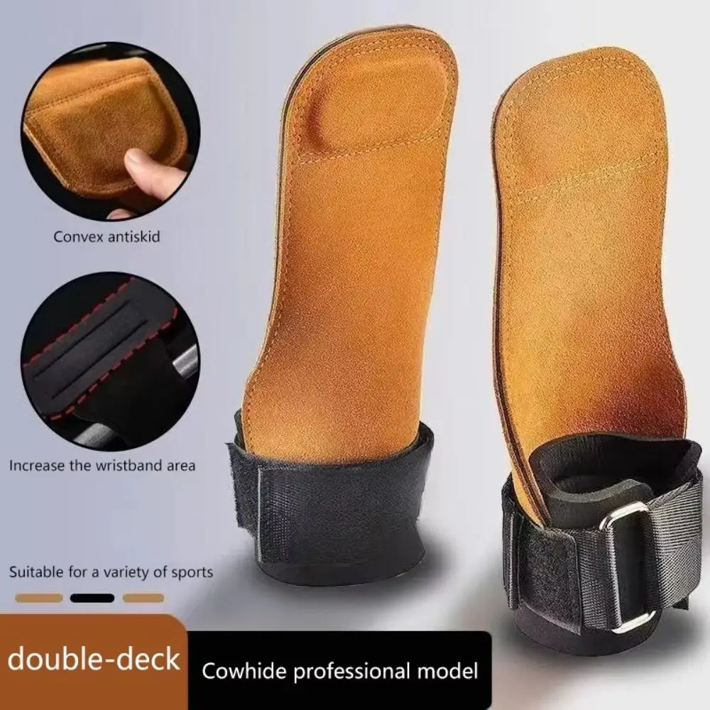 Double Layer PU Leather Gloves Wrist Strap Anti-Skid Weight Lifting Gloves Grip Pads Cowhide Palm Gym Training Gloves