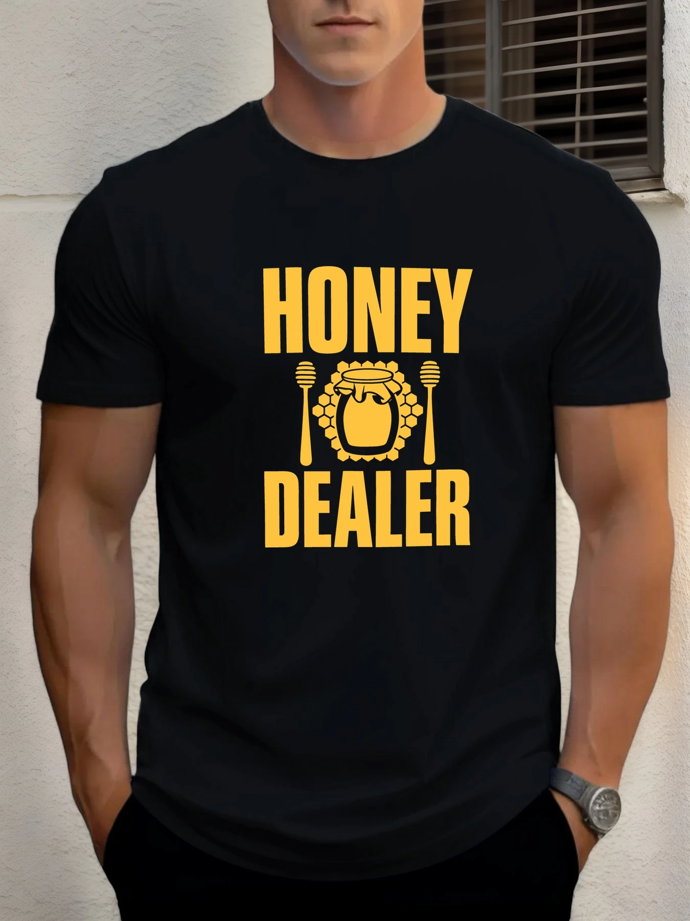

Men's cotton T-shirt, summer round neck short sleeves, honey dealer printed breathable street clothing fashion cool T-shirt