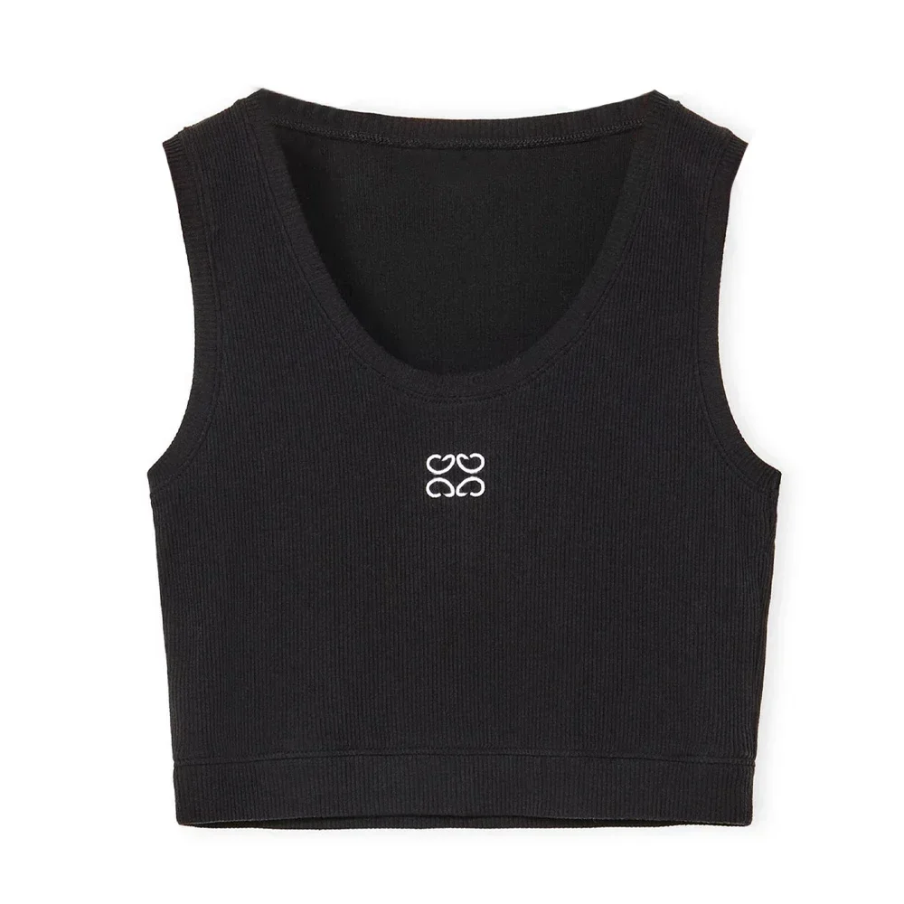 Camiseta deportiva de lujo para mujer, ajustada con logotipo bordado camisola, cuello en U, sin mangas, diosa, novedad de 2024