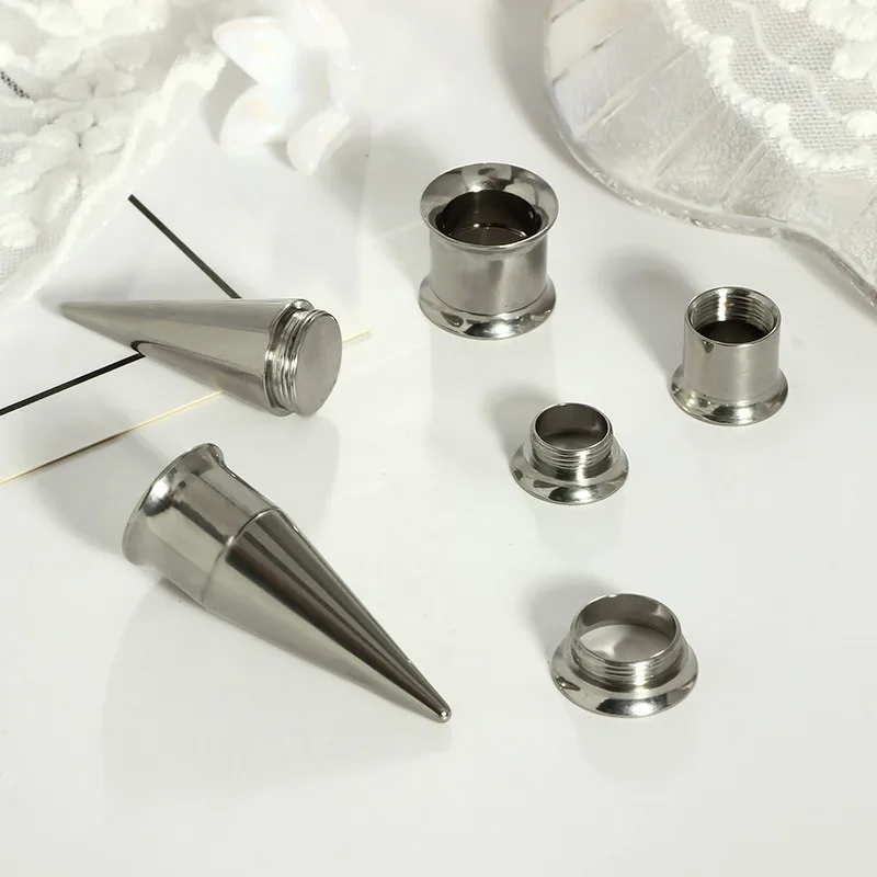 1 Set Two-in-one Earlobe G23 Titanium Earlobe Human Piercing Jewelry Pointed Cone Trumpet Ear Hole Expansion