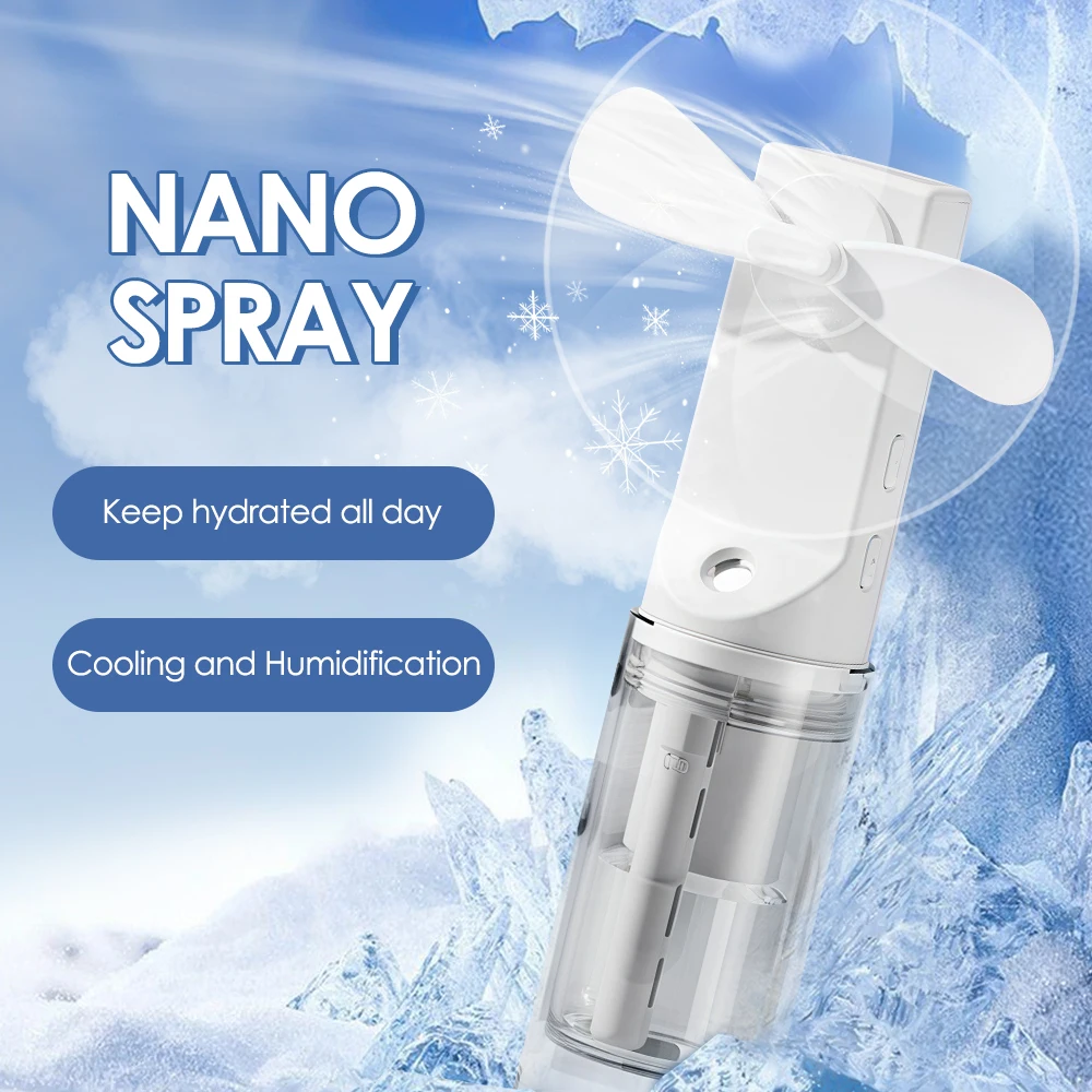 2 في 1 مروحة محمولة مرطبة USB شحن مروحة محمولة مروحة رذاذ الماء جهاز بخار الوجه مروحة تبريد تكييف الهواء #4