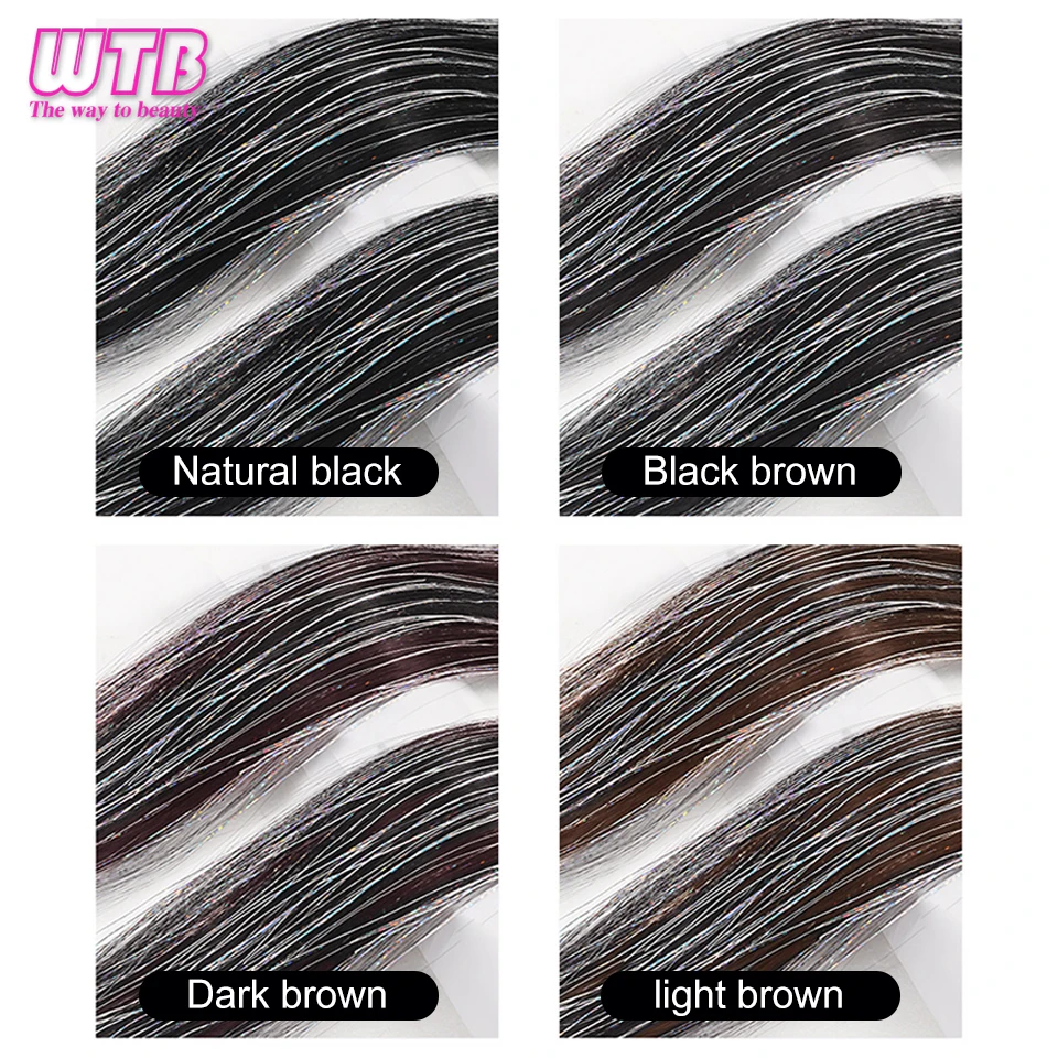 WTB Wig sintetik sutra cerah wanita, rambut palsu panjang lurus highlight warna-warni rambut ekstensi alami