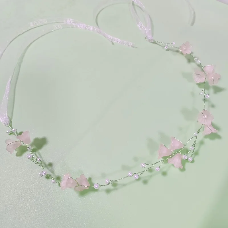 

Свадебный жемчужный ободок, свадебные аксессуары для волос, розовая тиара с жемчугом и цветами, свадебный ободок для женщин, украшение для волос невесты