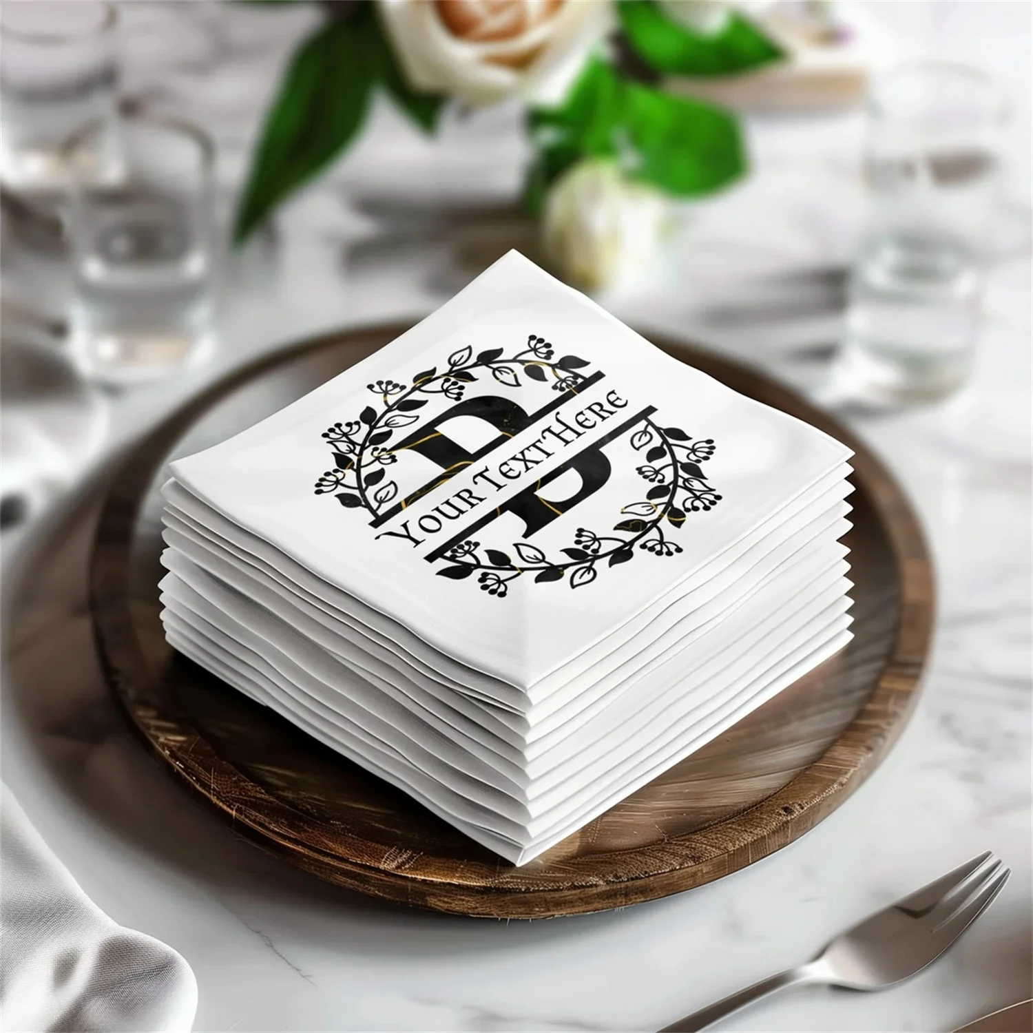 50 PCS Personalized B Initial Napkin, Monogram Luncheon Cocktail Napkin, Unique Event Decor, Custom Printed Napkins, Party Decor