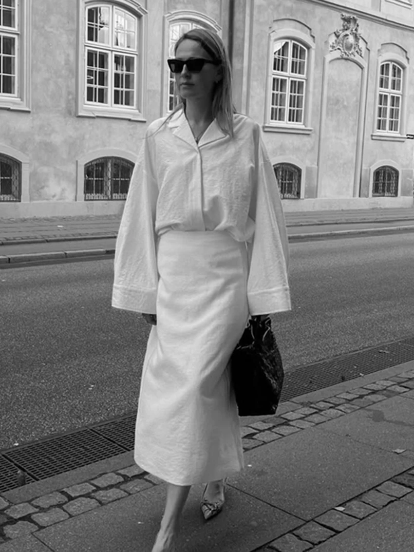 Marthaqiqi طقم بيجامات للسيدات غير رسمي بأكمام طويلة ملابس نوم بياقة مقلوبة قمصان نوم طويلة تنانير شتوية ملابس نوم نسائية #3