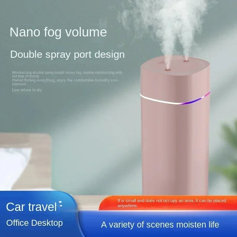 USB Dual Nozzle Humidifier 600ml/H Large Mist Ultra Quiet Portable Moisturizer for Home Car Desk