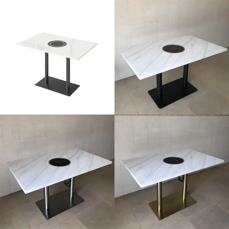Modern Marble Hot Pot Table with Gas Stove and Induction Cooker Anti Scalding E1 Detachable Rectangular for Restaurant Hotel