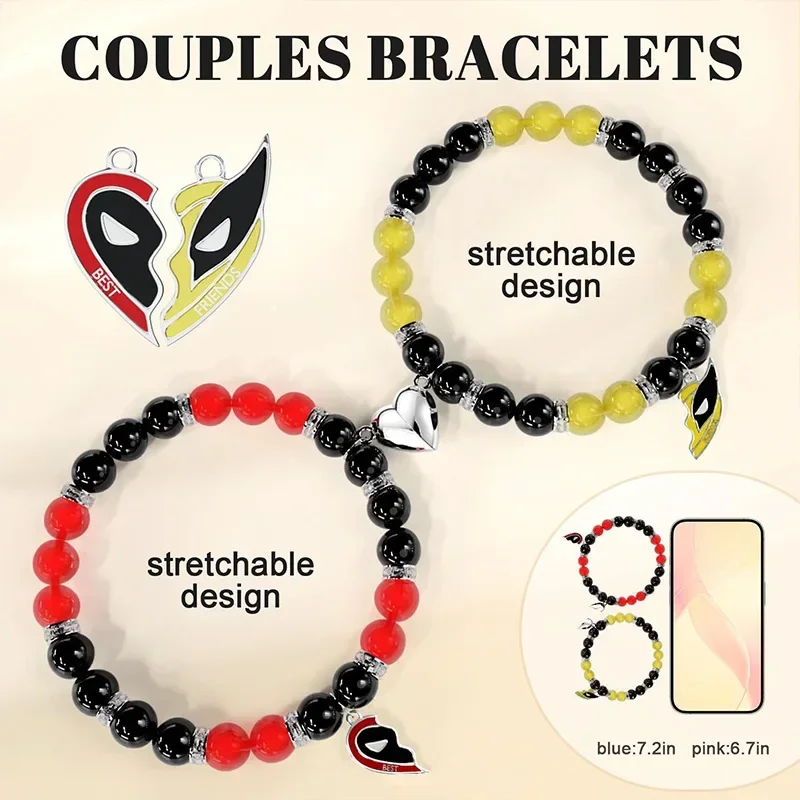 1 Pair Deadpool & Wolverine Bracelet Best Friend Love Pendant Disney Anime Fashion Cool Lucky Friendship Couple Bracelet Gift