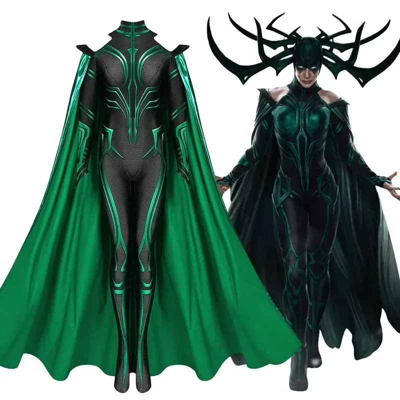 Hela Cosplay Costume Thor 3 Ragnarok Supervillain Hela Cosplay Jumpsuit Bodysuit Cloak Suit Halloween Costumes for Aldult Women