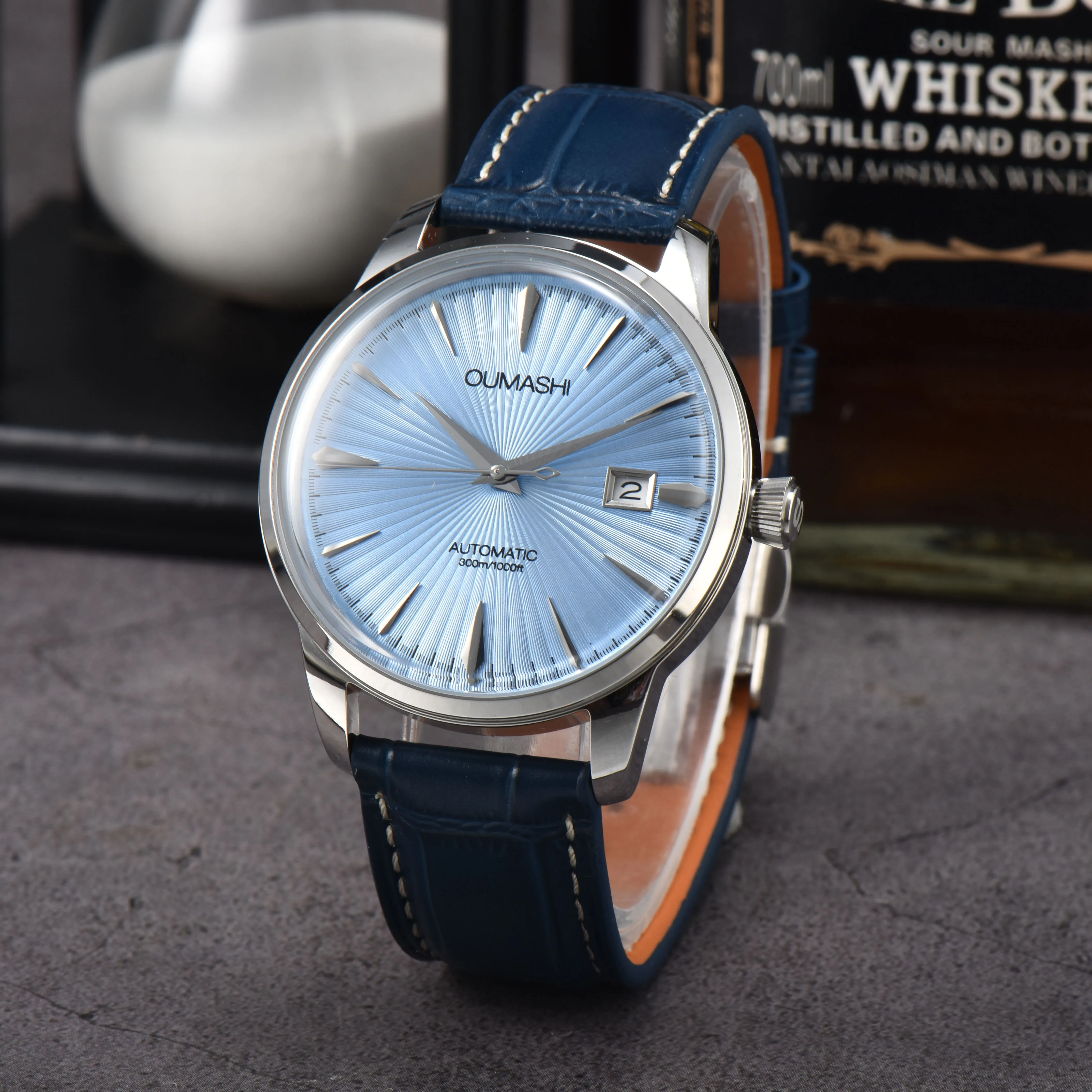 40mm Cocktail Automatic  NH35 Watch for Men Stainless steel case Double Dome sapphire glass leather strap