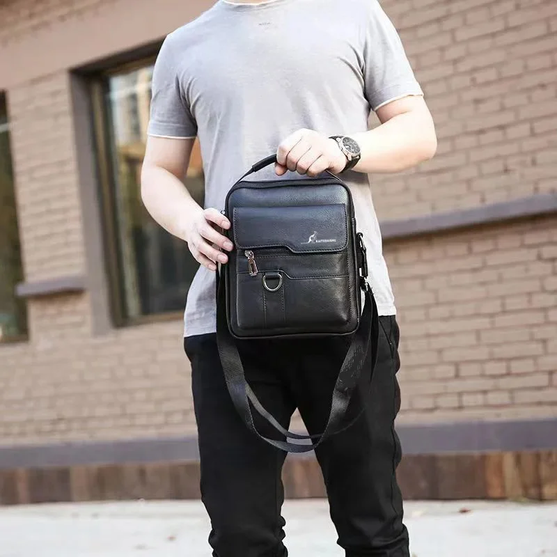 Bolso de hombro de cuero PU para hombre, bandolera con tapa, de gran capacidad, tridimensional, para negocios y ocio, marca de lujo