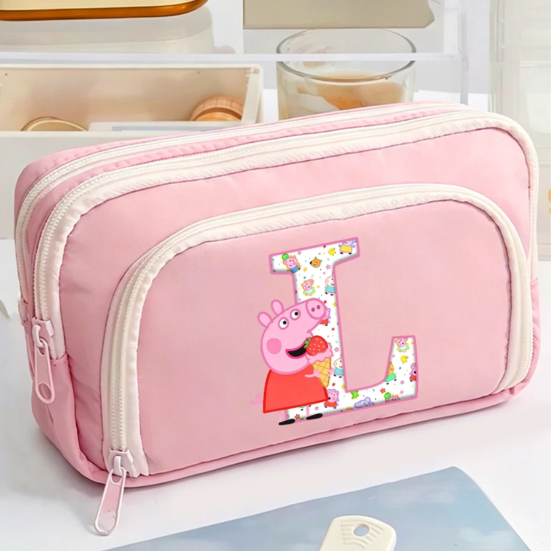 Estojo de Lápis Peppa Pig para Crianças, Estojo de Canetas com Letras A-Z, Organizador de Mesa para Estudantes, Bolsa de Material Escolar, Presente para Crianças