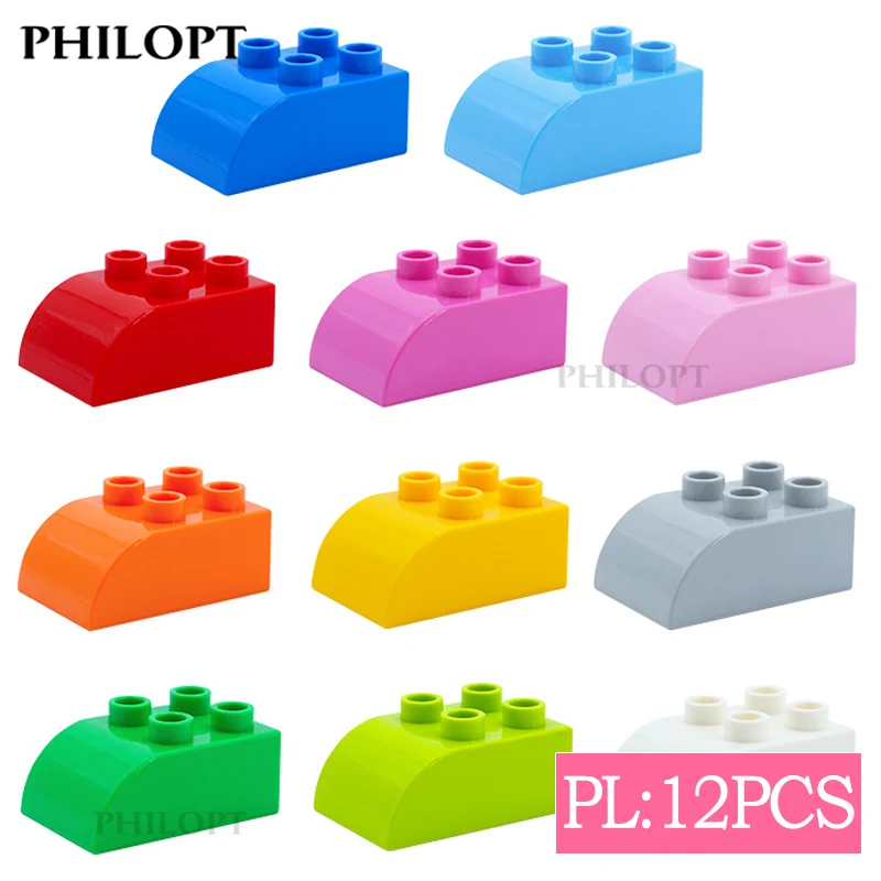 12PCS DIY Large Building Block Brick 2x3 2x4 With Curved Top Creative Big Size Assembled Accessories Bulk Part Children Toy