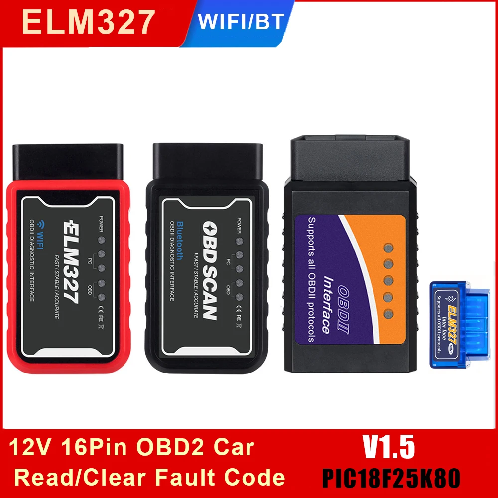 

Car Code Reader ELM327 V1.5 BT WiFi ELM 327 PIC18F25K80 Chip OBDII Diagnostic Tool For iPhone/Android PK ICAR2 OBDSCAN Scanner