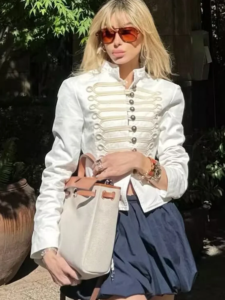 

Spring New Female Jacket Vintage Long Sleeve Stand Collar Single Breasted Slim Fit Short Coat Casual Solid Chic Lady Streetwear