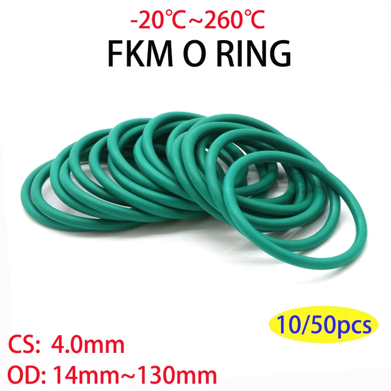 

10/50Pcs Green FKM O Ring CS 4mm OD 14~130mm Sealing Gasket Insulation Oil Resistant High Temperature Resistance Fluorine Rubber